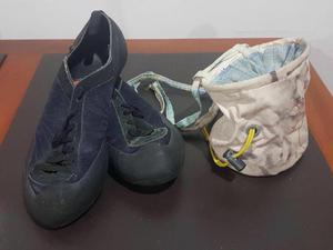 Zapatos para escalar talla  y bolsa para el magnesio