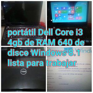 Portátil Dell procesador Core i3 con 4gb de ram y 640 de