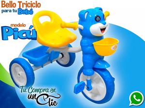 Lindo Triciclo de Bebé Musical PICÚ, asiento ancho y