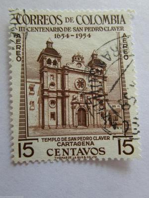 ESTAMPILLA 15 CTVS COLOMBIA III CENTENARIO DE SAN PEDRO