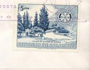 ESTAMPILLA 5 CTVS COLOMBIA QUINTA DE BOLIVAR BOGOTA 