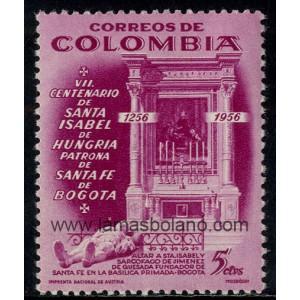 ESTAMPILLA 5 CTVS COLOMBIA VII CENTENARIO DE SANTA ISABEL DE