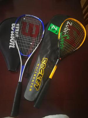 2 Raquetas de squash con forro bola de squash