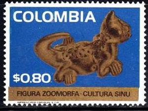 ESTAMPILLA 1.20 PESOS COLOMBIA FIGURA ZOOMORFACULTURA SINU