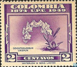 ESTAMPILLA 2 CTVS COLOMBIA ODONTOGLOSSUM CRISPUM  U.P.U