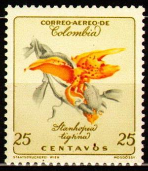 ESTAMPILLA 25 CTVS COLOMBIA ORQUIDEA STANHOPEA TIGRINA
