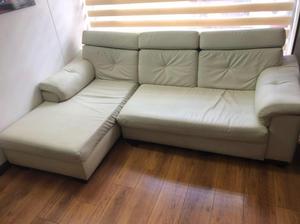 Sofa Blanco en L de Cuero Combinado
