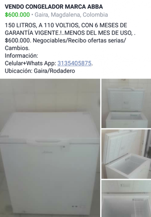 VENDO CONGELADOR 150Lt CON GARANTIA