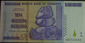 Billete Zimbabwe10 Billones de dolares