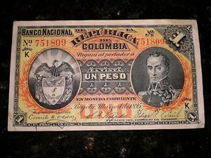 Billete antiguo Un peso  Colombia