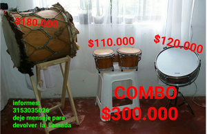 En venta: redoblante, tambora y bongos