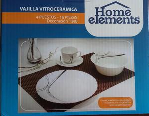 Vajilla Vitrocerámica Home elements, 4 puestos 16 piezas