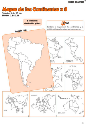 Sellos Didácticos Mapas De Los Continentes X 8