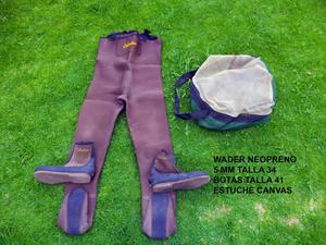 Pantalón wader y botas de neopreno de 5 mm para pesca