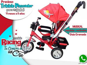 TRICICLO PASEADOR RACING, Musical,Espaldar reclinable,Capota