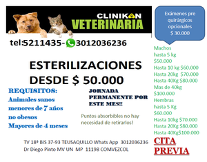 esterilizaciones castración desde $ 