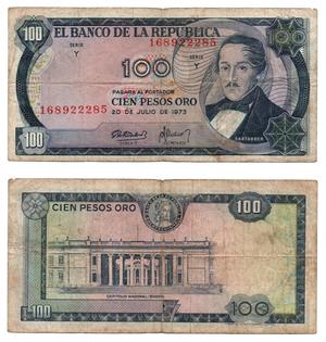 COLOMBIA. 100 PESOS.  DE ENVIO