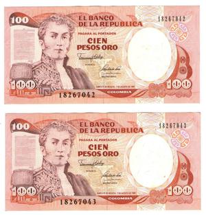 2 Billetes 100 pesos Duo 