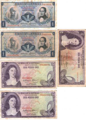 5 billetes antiguos Colombia