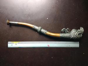 Antigua trompeta tibetana Dragón cuerno de latón cobre
