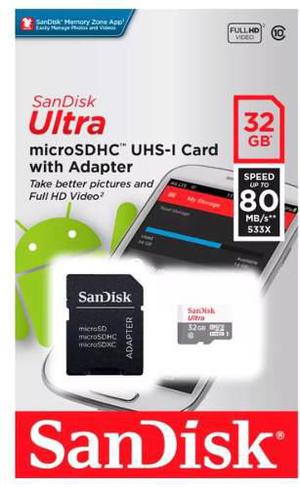 Memoria Micro Sd Sandisk Ultra 32gb Clase 10 A 80mb Original