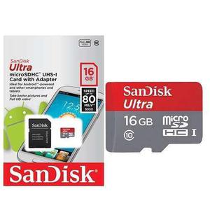 Sandisk Ultra, Tarjeta Micro Sdhc 16gb Uhs-i C10, A1, 80mb/s