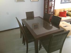 Comedor de madera y cubierta de vidrio 6 puestos