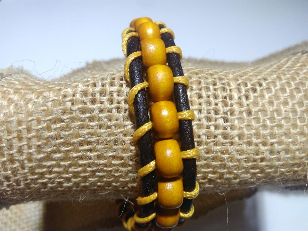 Pulsera Manilla Brazalete Madera cuero