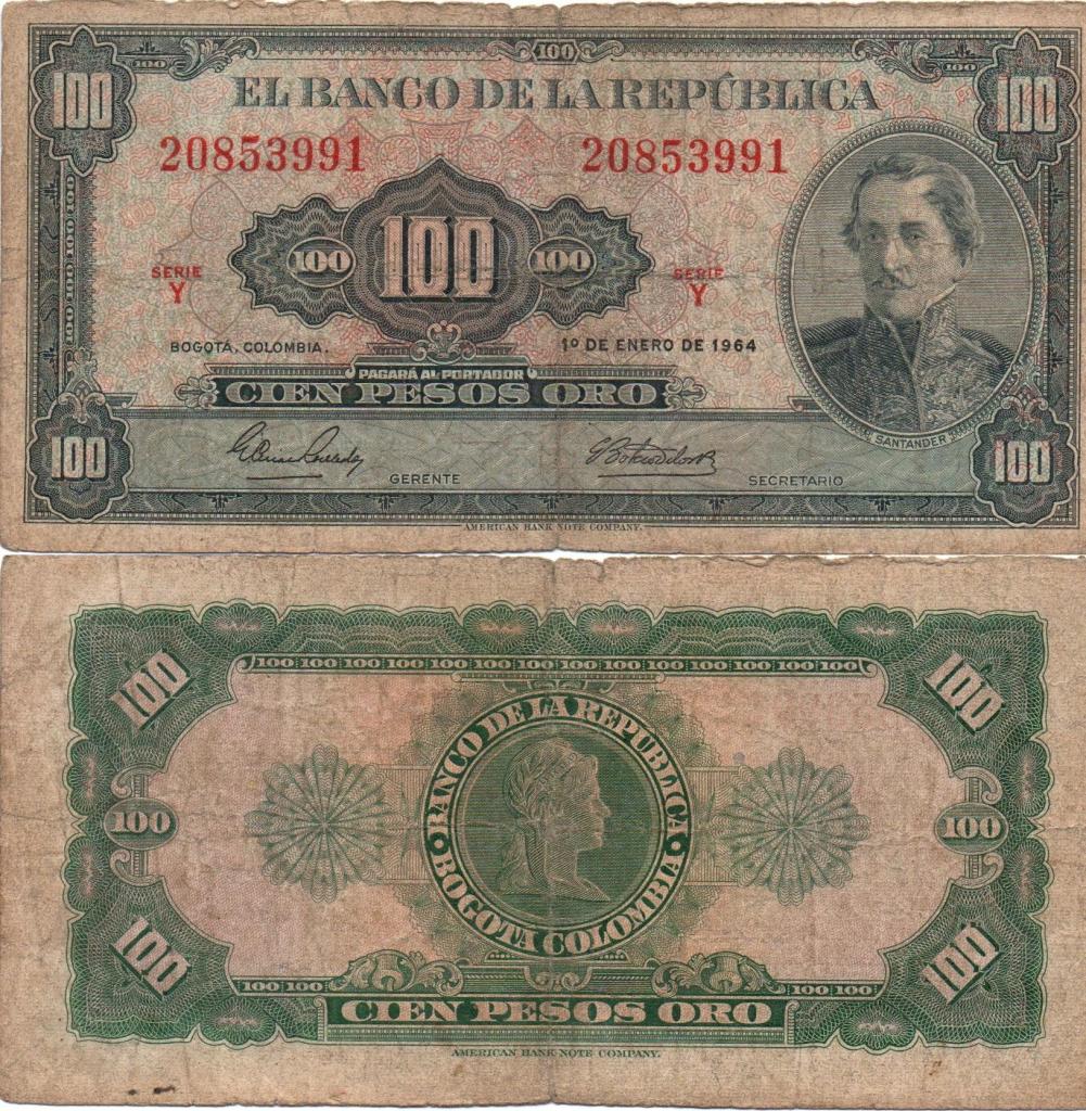 COLOMBIA. BILLETE. 100 PESOS.  ENE 01. ESTADO 5 DE 10.