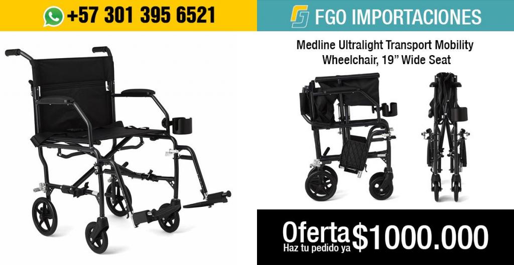 Medline Ultralight Transport Mobility Wheelchair, 19” Wide