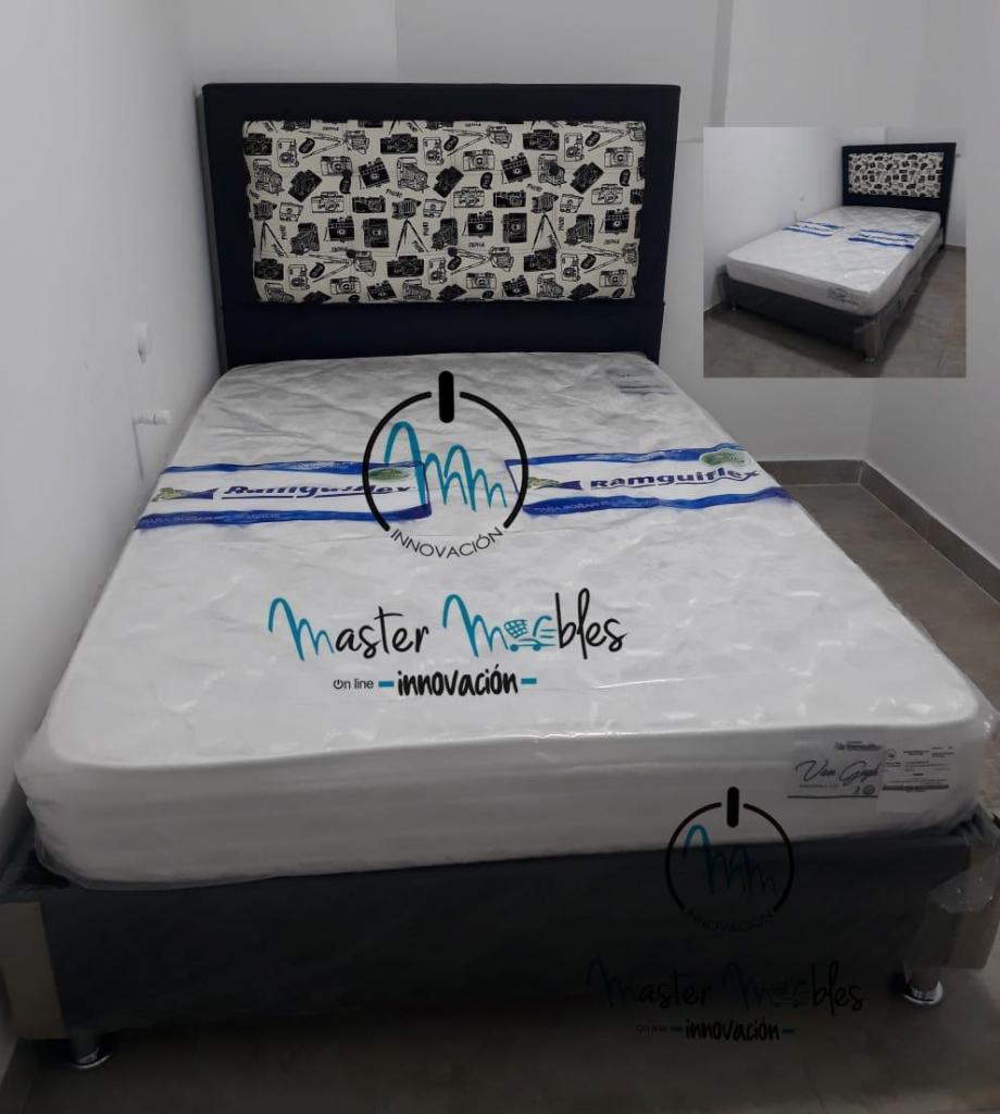 BASE CAMA COLCHON RAMGUIFLEX CABECERO ALMOHADAS $