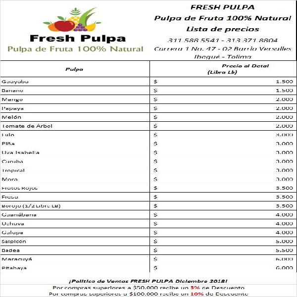 FRESH PULPA.. Pulpa de Fruta 100 Natural