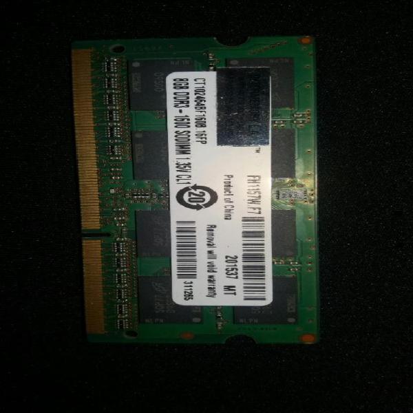 Memoria Ram Ddr3 8GB Portátil 1600 Pc3l compatible con