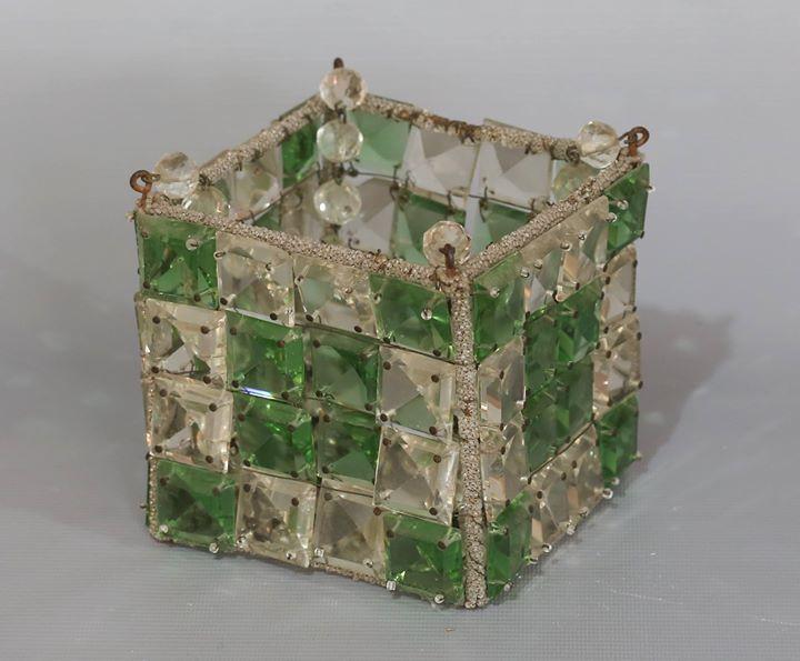 Cubo antiguo decorativo de cristal de roca, color verde y