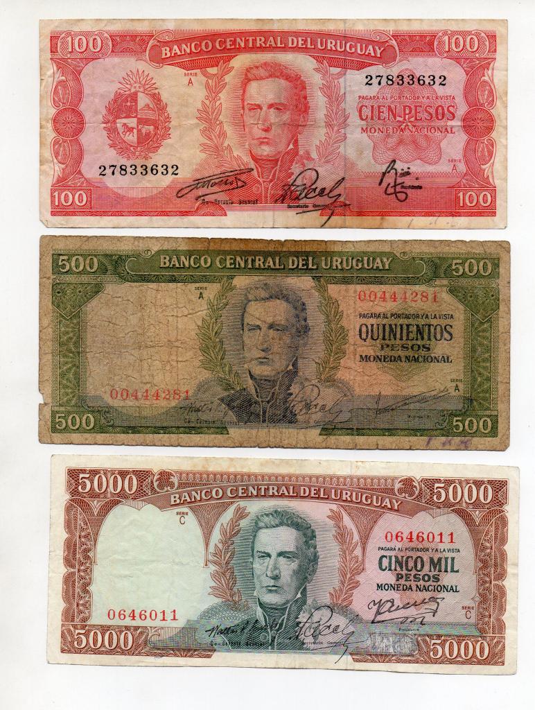 colección 3 Billetes: Banco Central de Uruguay