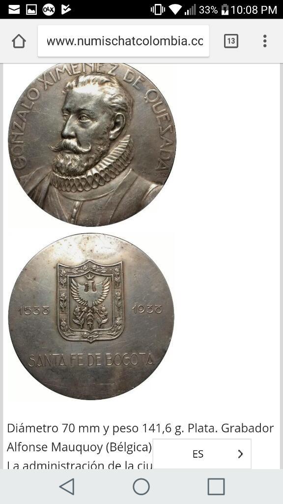 Moneda Medalla Gigante de Plata Maciza