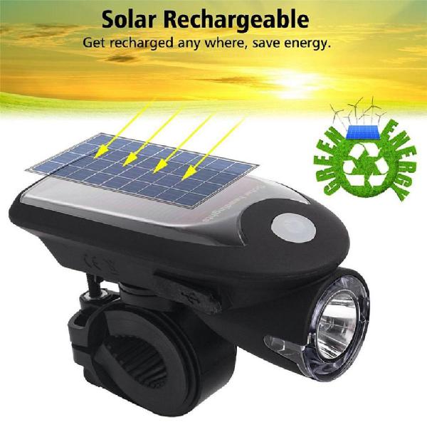 Linterna recargable energía Solar USB, delantera bicicleta