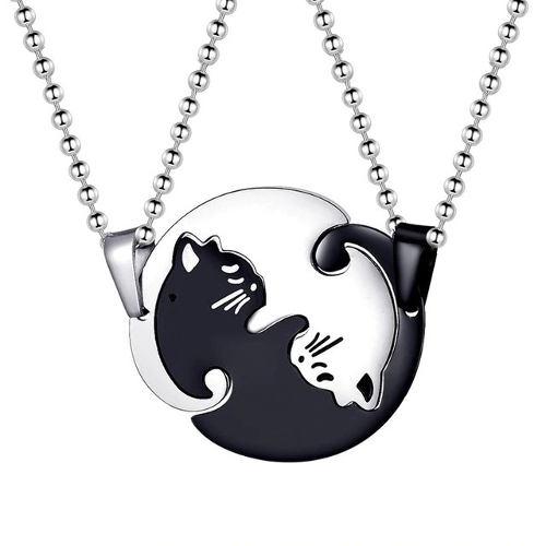 Collar Parejas Acero Inoxidable Yin Yang Gato Mujer Y Hombre