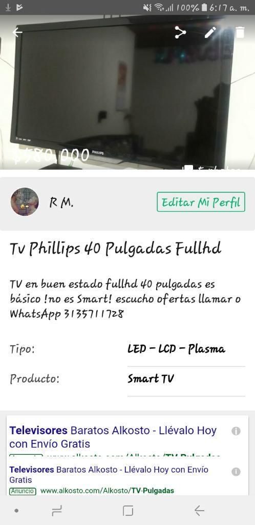 Televisor Phillips 40 Pulgadas Fullhd