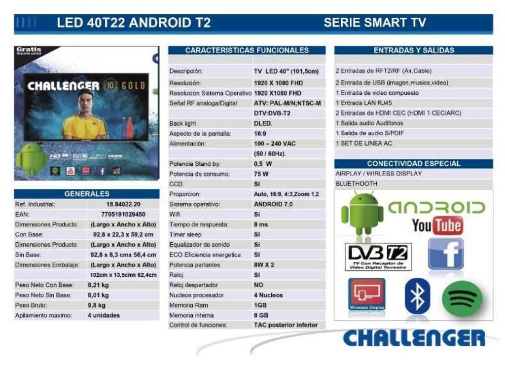 Vendo Televisor Nuevo Challenger 40 Pul