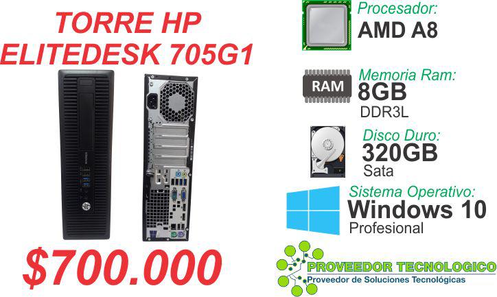 TORRE HP ELITEDESK 705G1 AMD A8 RAM 8GB DDR3L DISCO 320GB