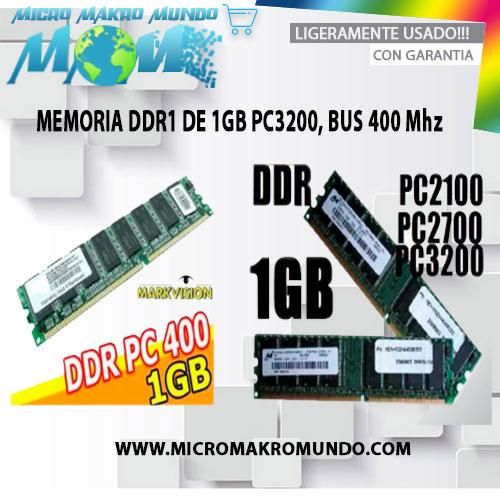 MEMORIA DDR1 DE 1GB Pc, BUS 400MHz