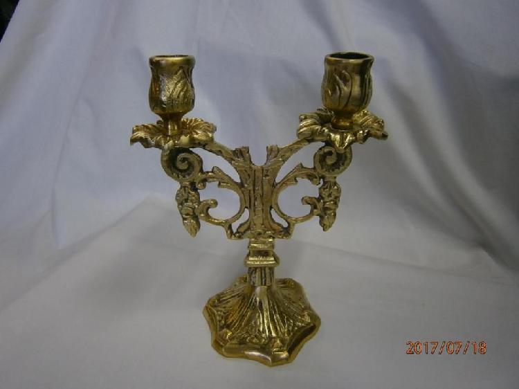 CANDELABRO BRONCE 2 LUCES, BASE 6 LADOS