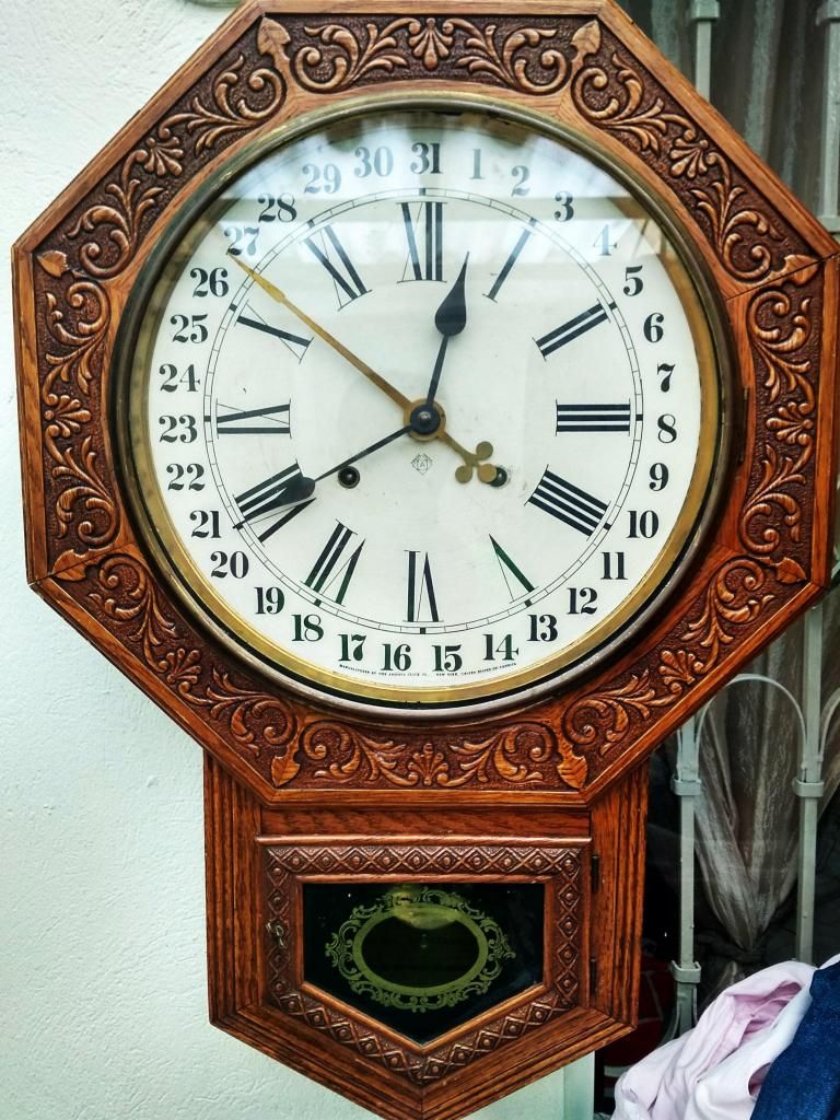 Antiguo Reloj De Pared Ansonia Clock Co. New York Tallado