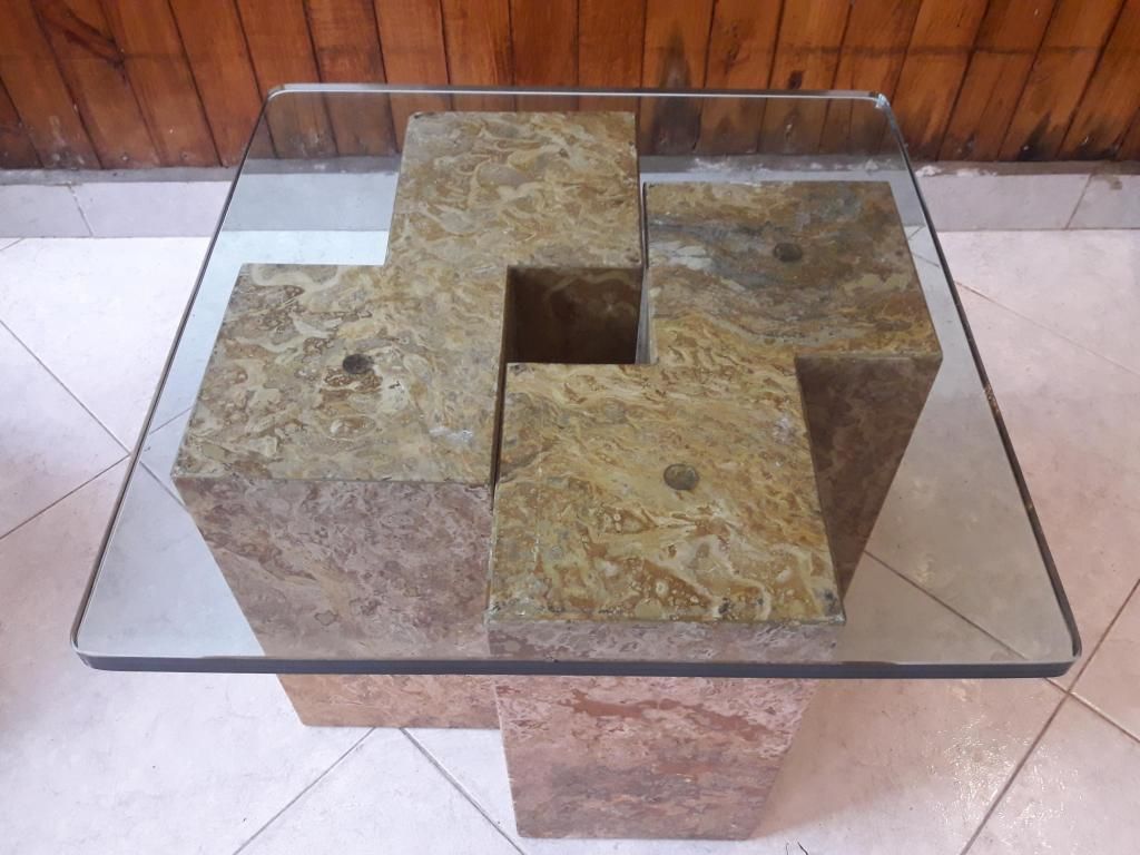 Mesa en marmol con vidrio 15mm 70x70cms