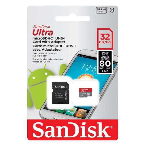 Memoria Microsd 32gb Sandisk Ultra Para Cmara 80 Mb Clase 10
