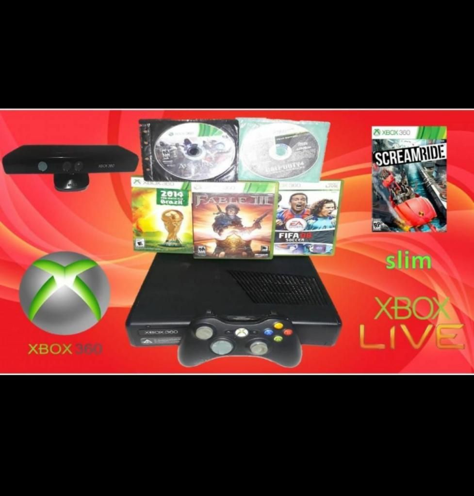 Xbox 360 Slim con Kinect Y 6 Juegos Físicos