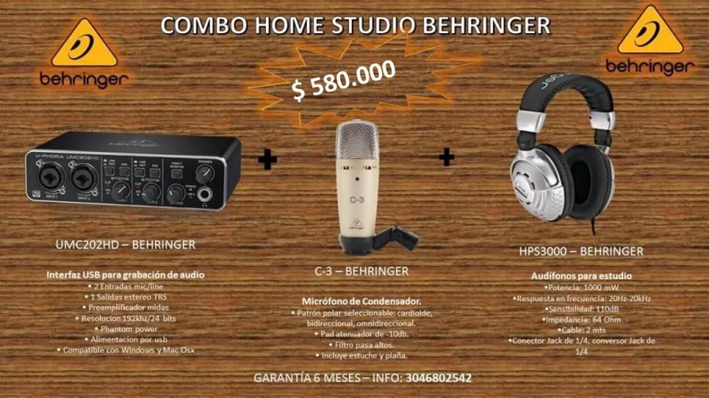 COMBO HOME STUDIO BEHRINGER TARJETA MIC AUDIFONOS
