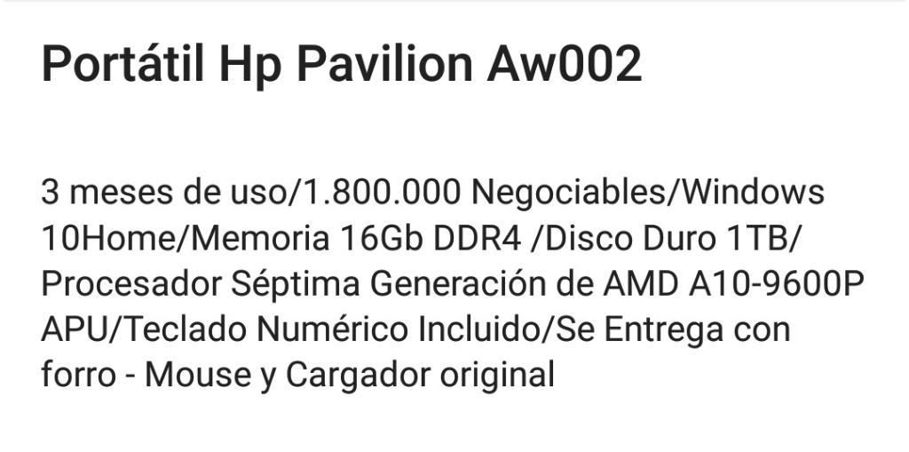 Portátil Hp Pavilion Aw002