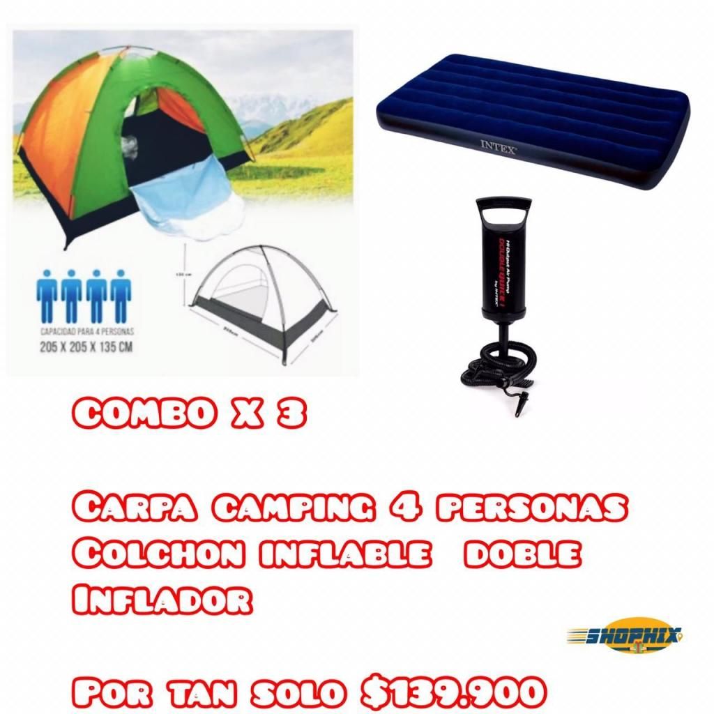 Carpa Camping 4 Personas Colchon Inflable Inflador